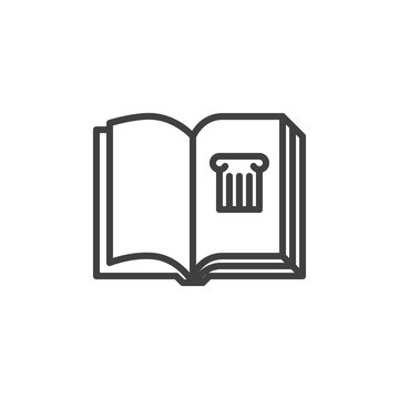 Architecture book line icon. linear style sign for mobile concept and web design. Open book page with ancient column outline vector icon. Symbol, logo illustration. Vector graphics