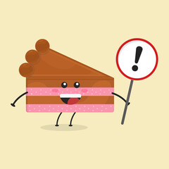 Cute Flat Cartoon Sliced Cake Holding a sign Illustration. Vector illustration of cute sliced cake with a smiling expression. Cute cake holding sign mascot design