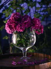 bouquet of peonies in a glass
