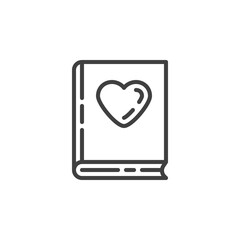 Novel book line icon. linear style sign for mobile concept and web design. Book with heart outline vector icon. Symbol, logo illustration. Vector graphics