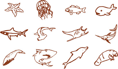 Fototapeta premium set of sea animals icons vector 