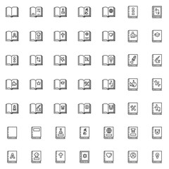 Science books line icons set. linear style symbols collection, outline signs pack. Educational literature vector graphics. Set includes icons as chemistry, geography, mathematics, physics, history