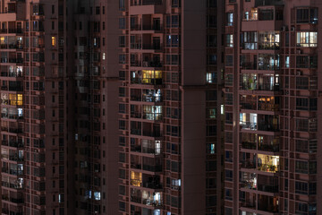Fototapeta na wymiar Night city high-rise residential landscape in Hong Kong