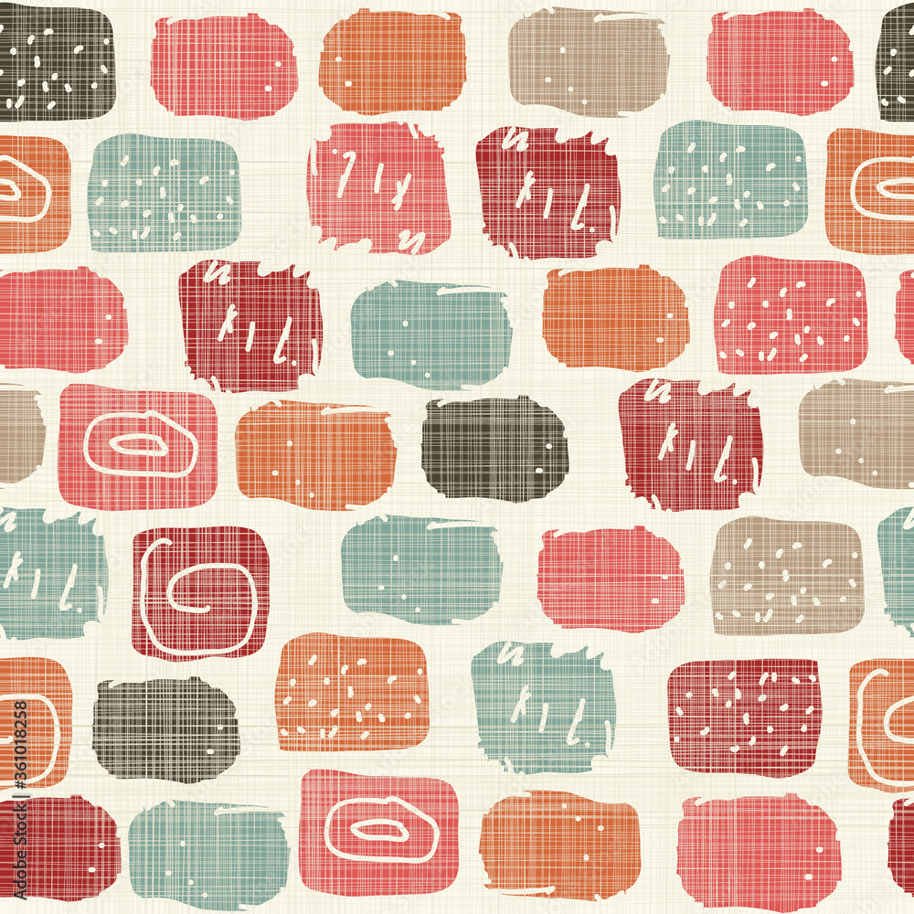 Poster seamless mosaic pattern. patchwork in retro colors on texture background. cubism style. hand drawn g