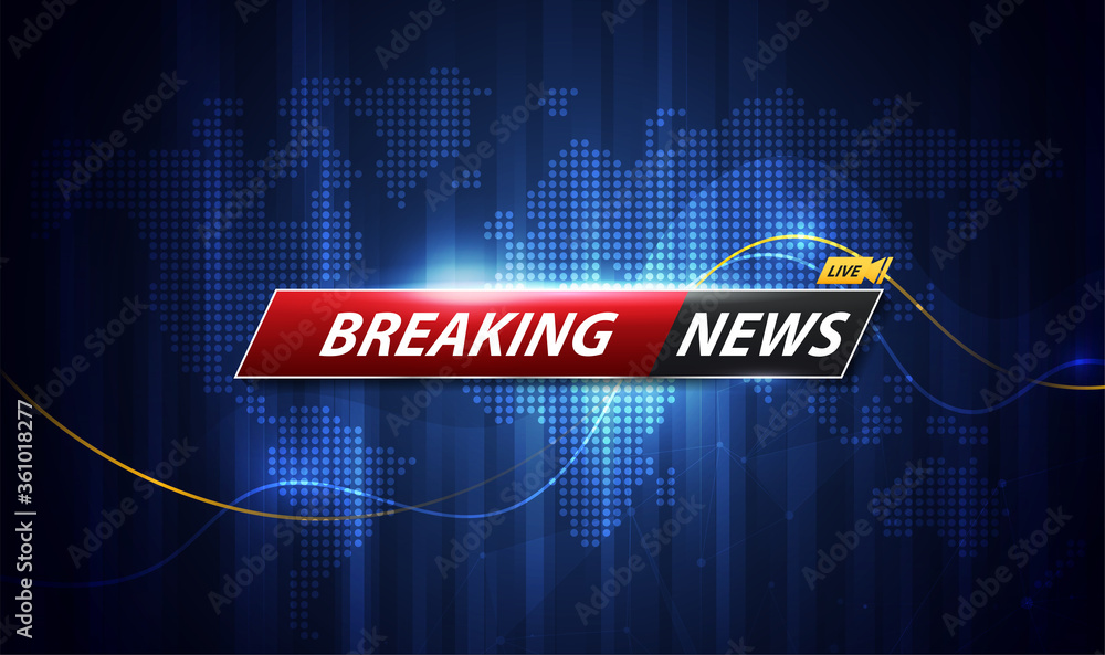 Poster breaking news template title with shadow on world map background for screen tv. vector design.