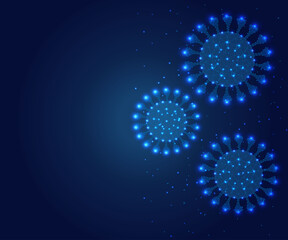 Virus cells polygon, covid, border, blue 2
