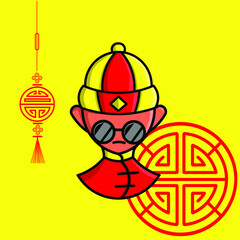 the mouse zodiac symbol of chinese lunar new year cartoon logo mascot with yellow background