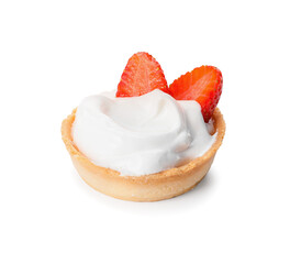 Tasty tartlet with strawberry on white background