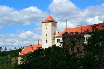 Fototapeta na wymiar unconventional photo of Bitov castle on a rock above the river Dyje, South Moravia, Czech Republic