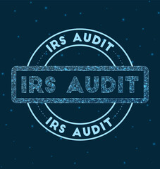 IRS Audit. Glowing round badge. Network style geometric IRS Audit stamp in space. Vector illustration. - obrazy, fototapety, plakaty