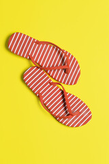Stylish flip-flops on color background