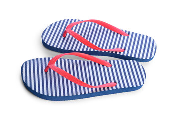 Stylish flip-flops on white background