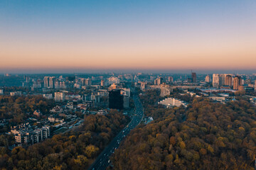 Aerial drone footage. Panorama of kiev