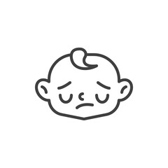 Sad baby face line icon. linear style sign for mobile concept and web design. Unhappy child face outline vector icon. Symbol, logo illustration. Vector graphics