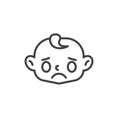 Worried baby face line icon. linear style sign for mobile concept and web design. Sad child face outline vector icon. Symbol, logo illustration. Vector graphics