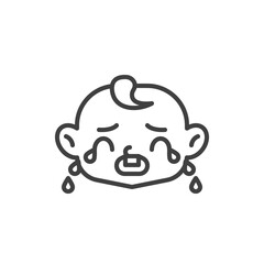 Loudly Crying baby face line icon. linear style sign for mobile concept and web design. Crying child face outline vector icon. Symbol, logo illustration. Vector graphics