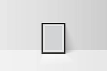 Realistic vector tree-dimension empty blank black simple frame mockup template isolated on light background. Picture or photo framing mat with wide border shadow. Gallery, home design interior.