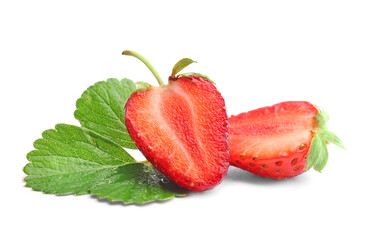Fresh cut ripe strawberry on white background
