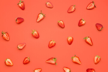 Fresh cut ripe strawberry on color background