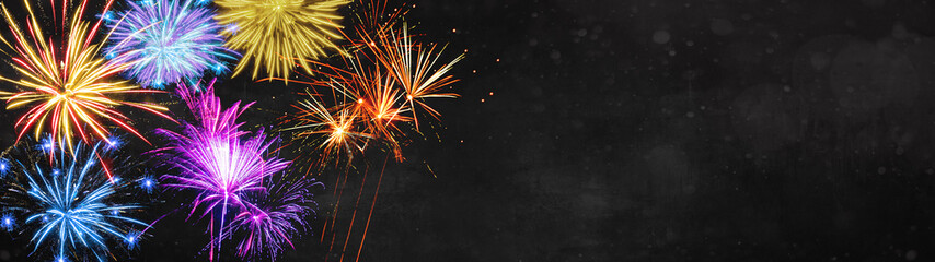 FIREWORK background banner long - Colorful festive firework summer party / silvester / new year /...