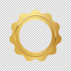 Shiny glowing round golden seal with empty space inside for text. Vector design element.