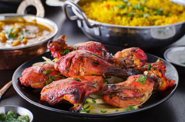 indian tandoori chicken with onions and cilantro