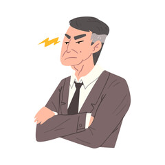Stressed Businessman with Folded Hands, Man Working Hard Solving Business Problems Vector Illustration
