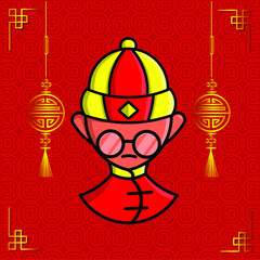 the chinese man shaolin wear red suit on lunar new year