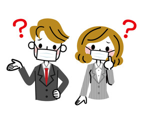 マスクをしたビジネスウーマンとビジネスマン　疑問