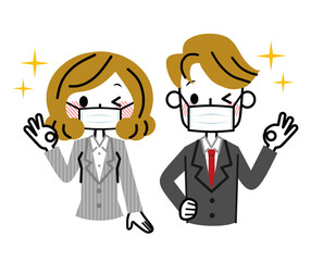 マスクをしたビジネスウーマンとビジネスマン　OK