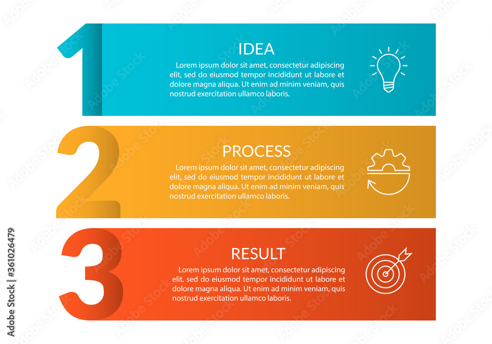 Poster 3 steps info graphic with business icons and copy space. infographics template with outline numbers.
