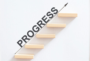 wooden stair made by wooden cube block with text PROGRESS
