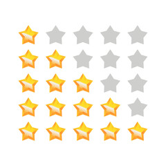 Golden stars rating collection, vector review, gold star set flat rate illustration