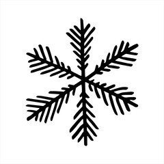 Snowflake in black and white, isolated simple hand drawn vector illustration in doodle style