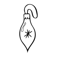 Christmas tree decoration in black and white, isolated simple hand drawn vector illustration in doodle style