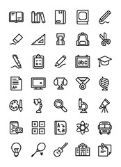 Education icon set line style white isolated modern flat design vector