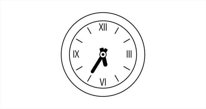 Animation of rotation of roman wall watch from 8 a.m. to 6 p.m. 4K vector video motion clip