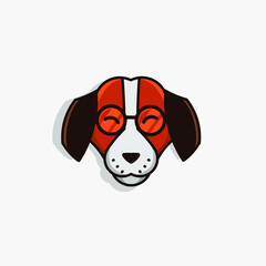 the dog logo cartoon cute pet smile puppy mascot wear glasses on white background