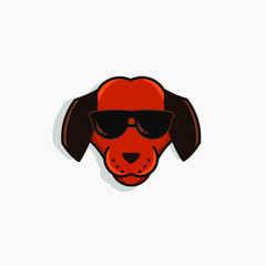 Obraz na płótnie Canvas the dog logo cartoon cute pet smile puppy mascot wear glasses on white background