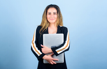 Fototapeta premium Project management. agile business. girl shopping on cyber monday. new technology in modern life. blogging and digital marketing. happy student study online. woman work using computer