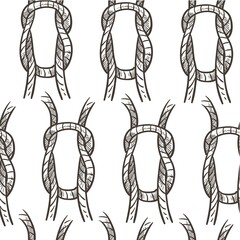 Rope knot loop or cordage, nautical theme seamless pattern