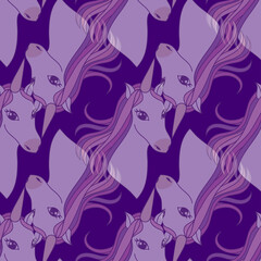 Seamless unicorn head pattern vector illustration on purple background