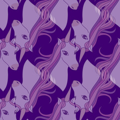 Seamless unicorn head pattern vector illustration on purple background