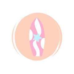 Surfboard icon logo vector illustration on circle with brush texture for social media story highlight