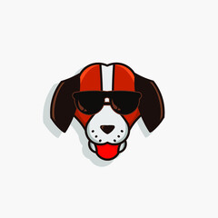 the dog logo cartoon cute pet smile puppy mascot wear glasses on white background