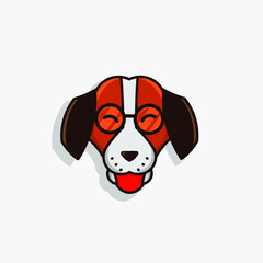 the dog logo cartoon cute pet smile puppy mascot wear glasses on white background