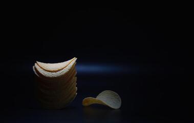 Potato and corn chips. Snacks and salty appetizer. Harmful products. Flavored Chips.