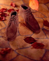 秋のスエードのブーツ