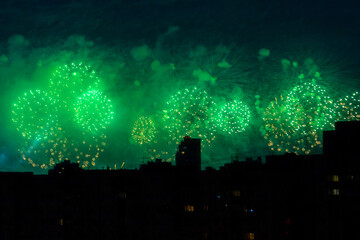 green fireworks in the sky over the Gulf of Finland