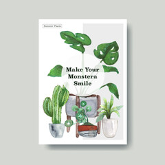  infomation about summer plant and house plants template design for advertise,leaflet,brocure and booklet watercolor illustration
